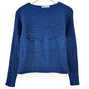 NWOT Knorts Knit Denim Metallic Blue Loose Fit Crewneck Sweater sz N/A